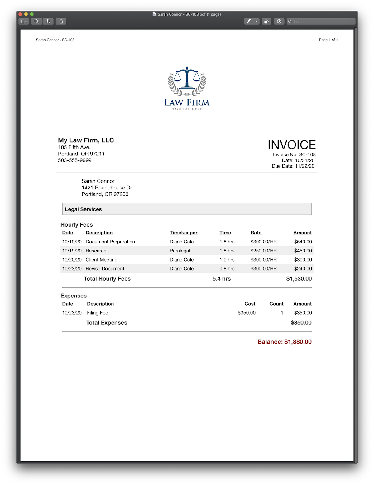 Legal invoicing software