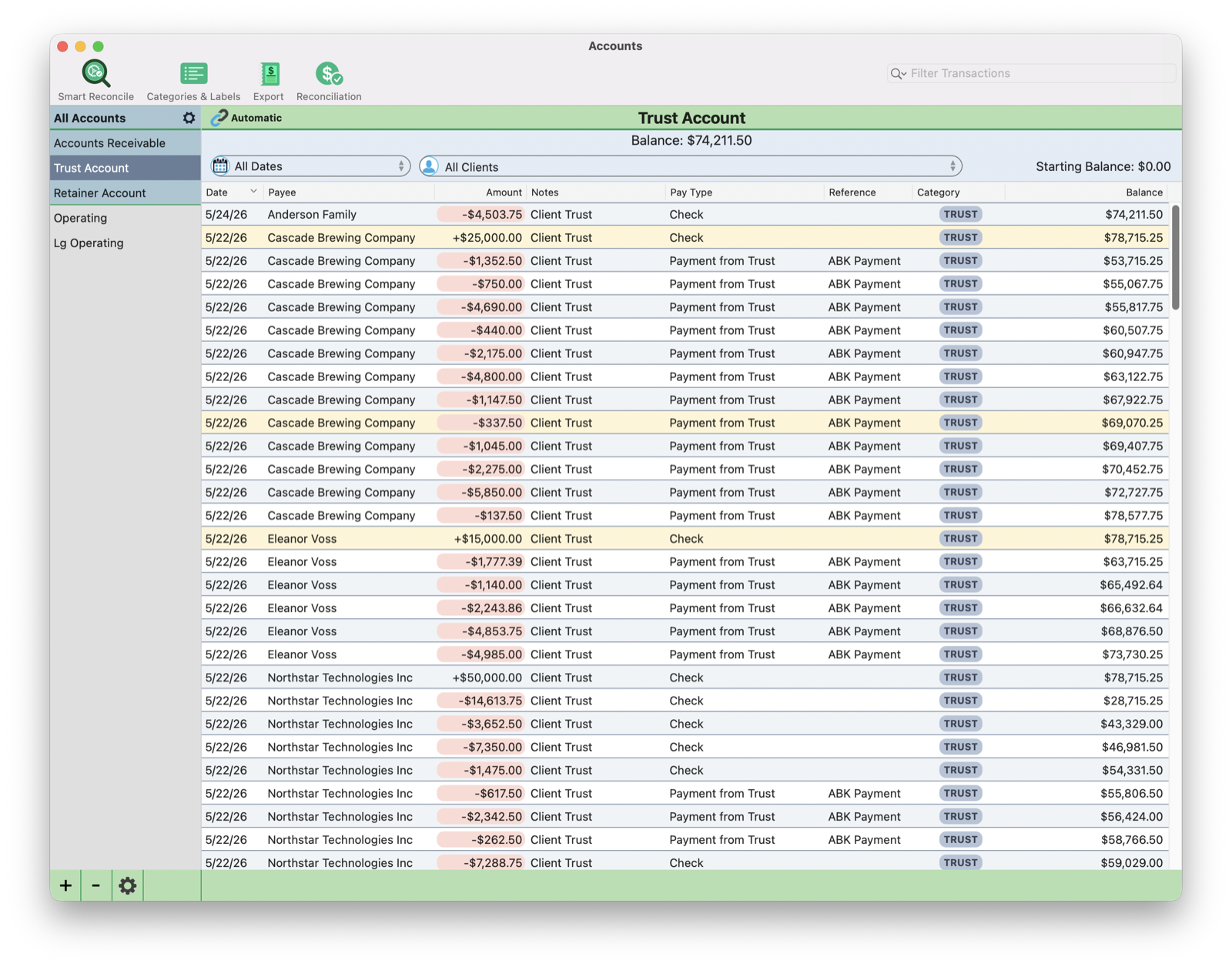 Smart Reconcile in the Accounting window