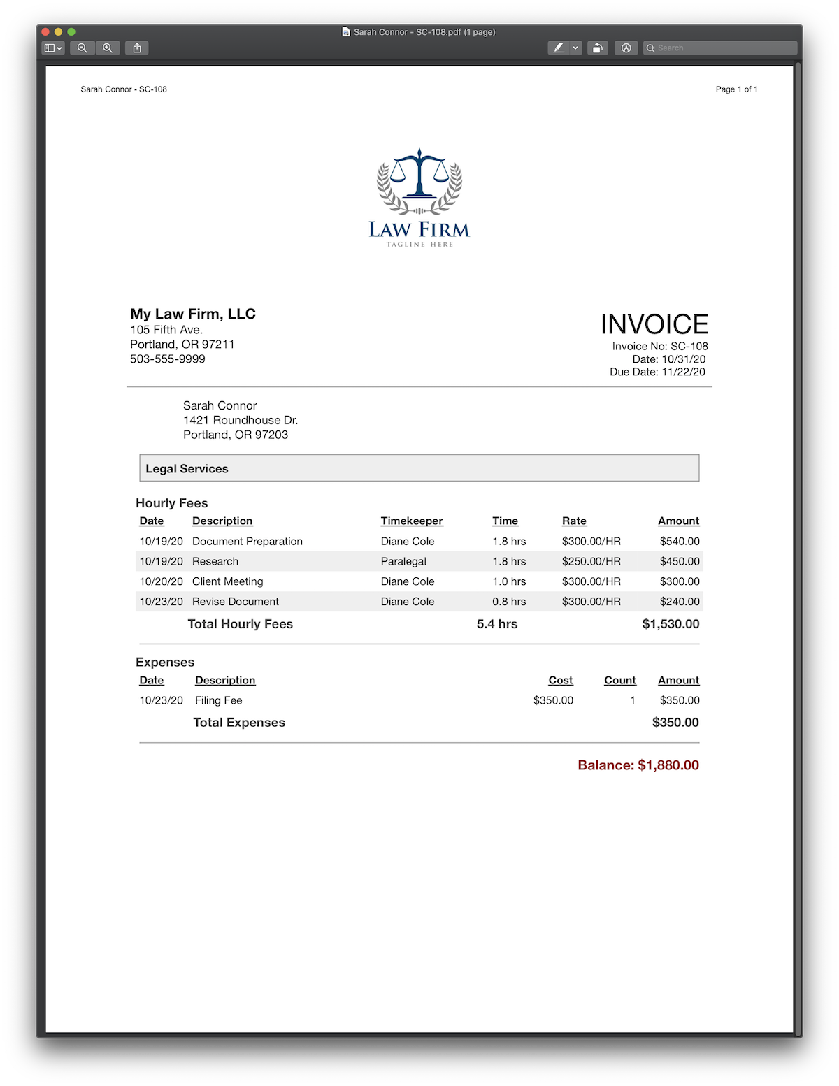 standard professional invoice template