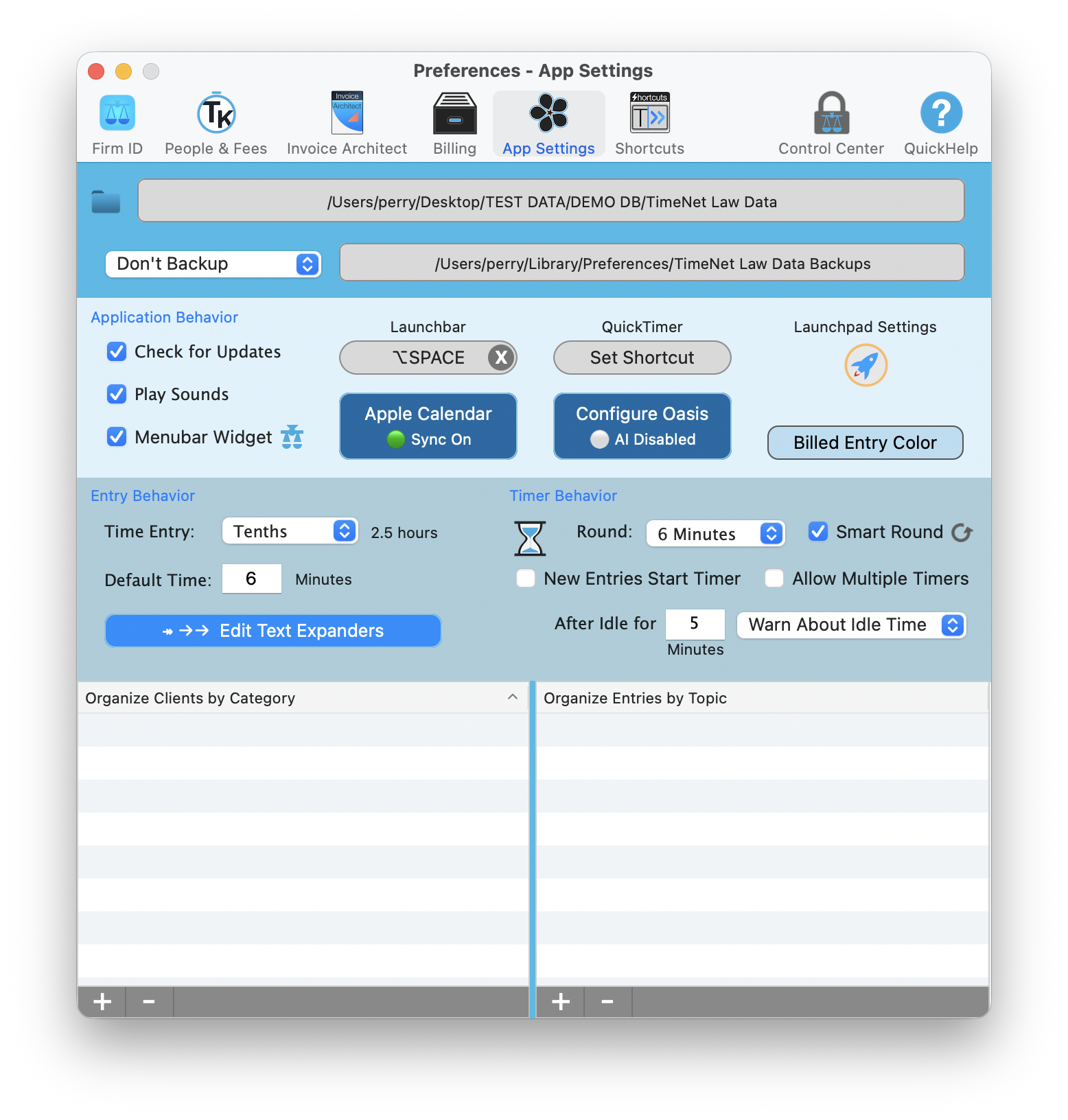 Preferences App Settings tab showing the Edit Text Expanders button in the Entry Behavior section